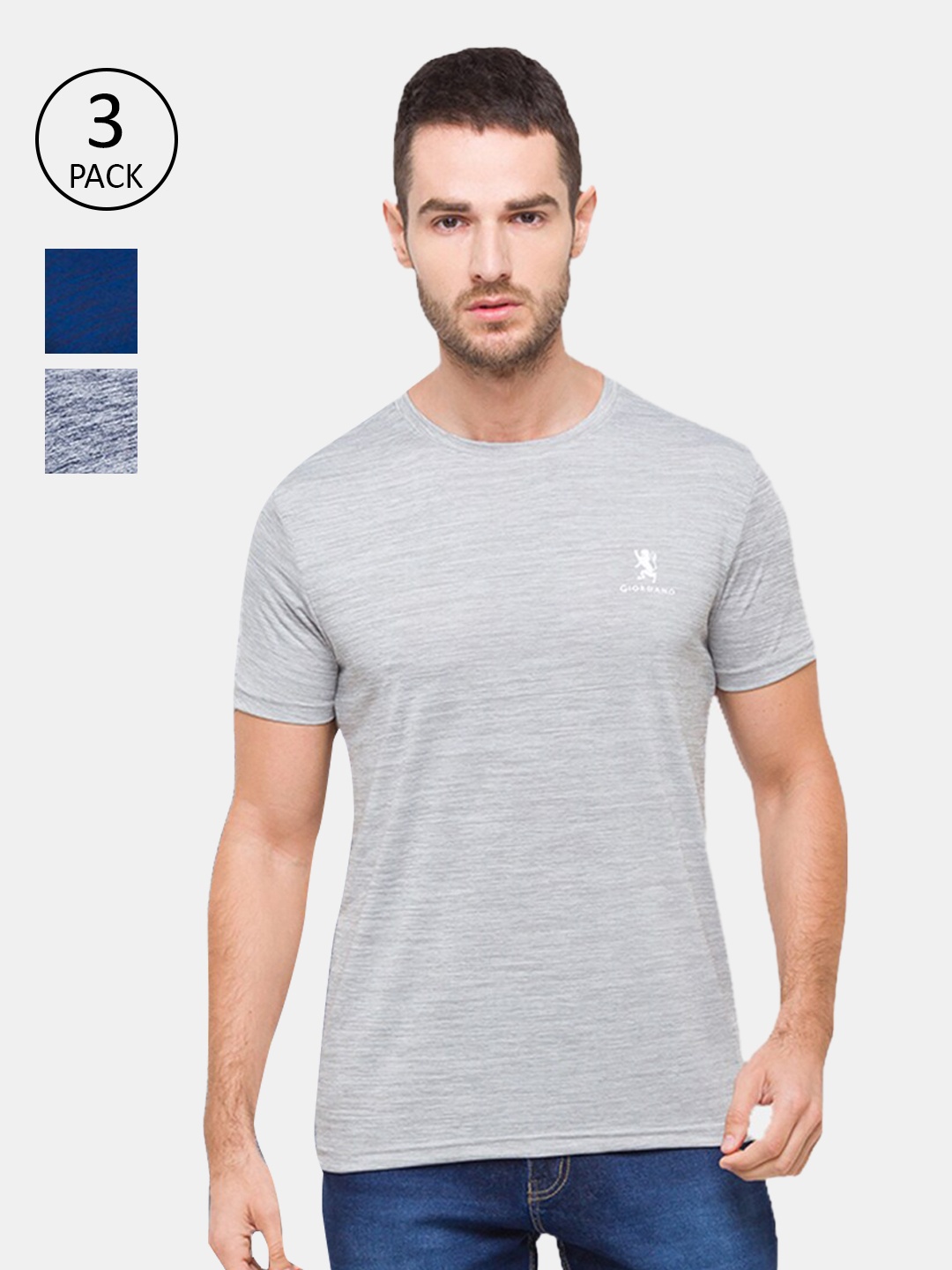 

GIORDANO Men Pack of 3 Dri-FIT Slim Fit Training or Gym T-shirts, Blue