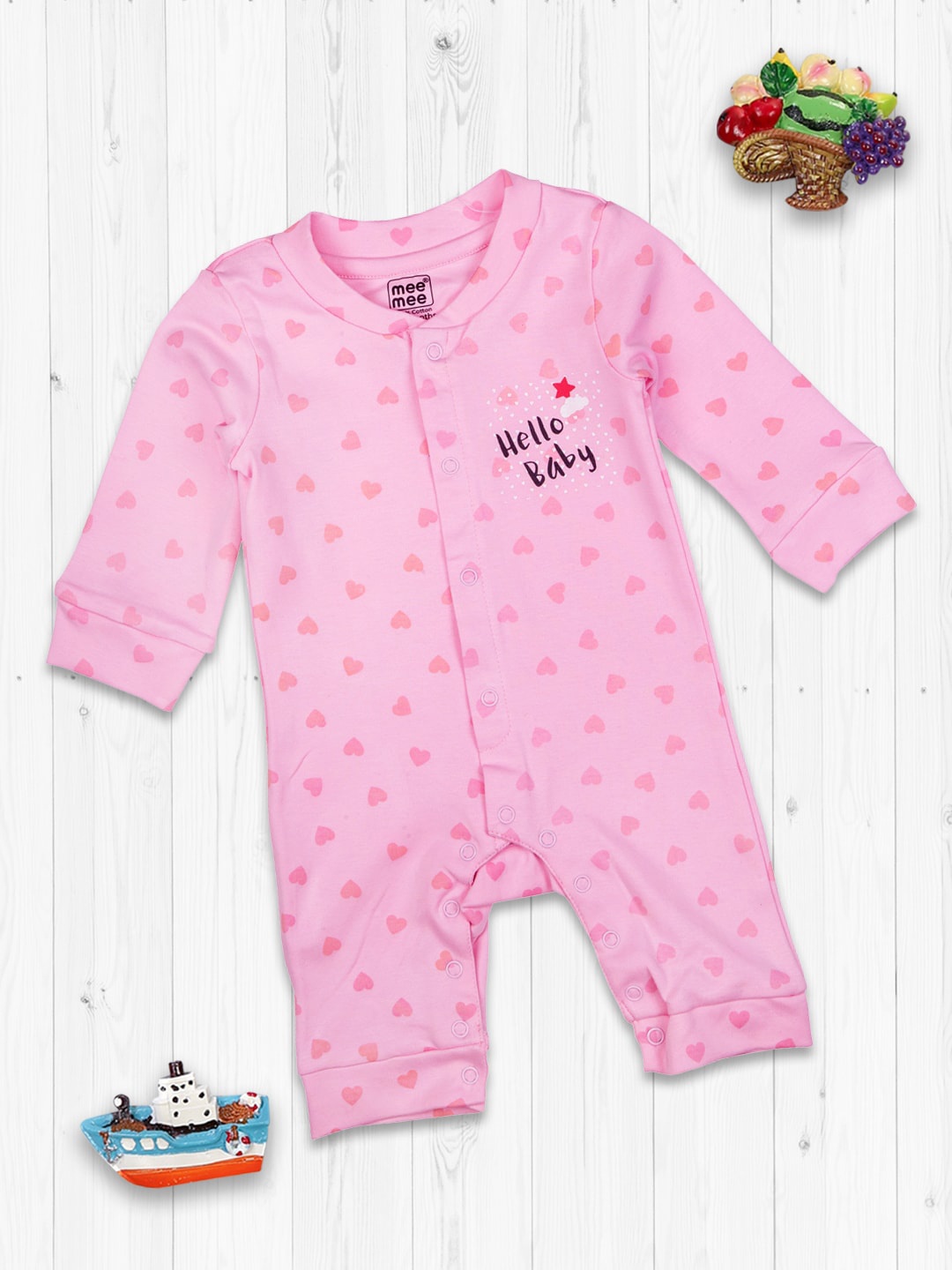 

MeeMee Girls Pink Printed Cotton Romper