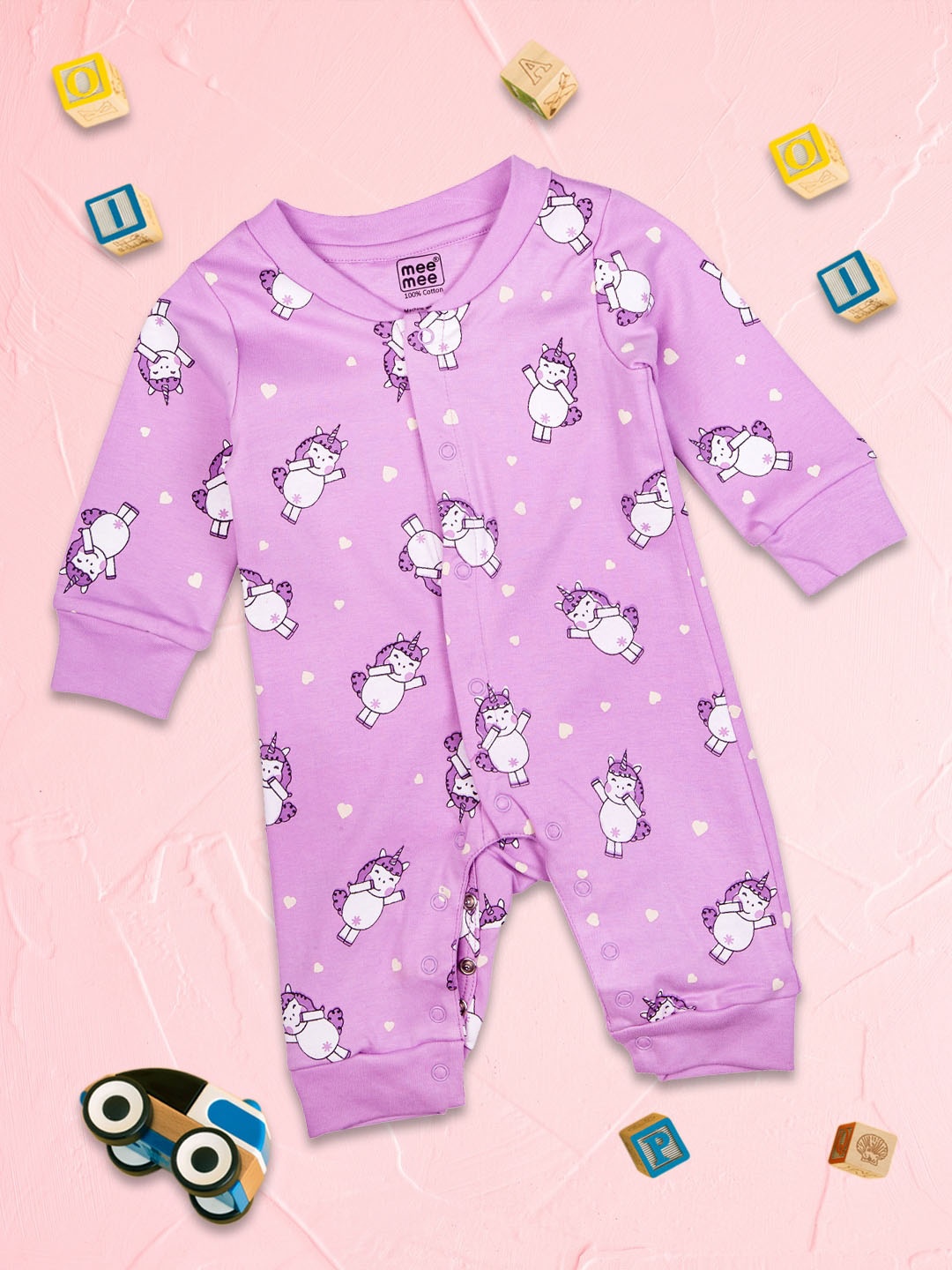 

MeeMee Girls Lavender Printed Cotton Romper