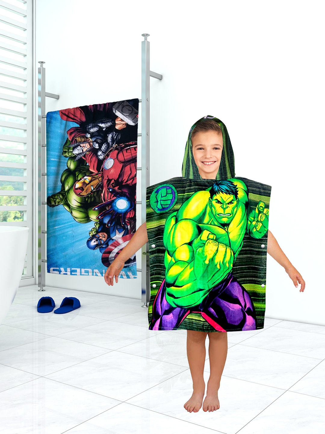 

Marvel Kids Multicoloured 2 Pc Hulk & Avengers Hooded & Bath Towel Combo, Multi