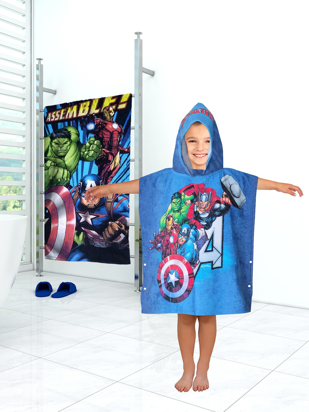 

Marvel Kids Blue Avengers Printed Cotton Hooded & Bath Towel Combo