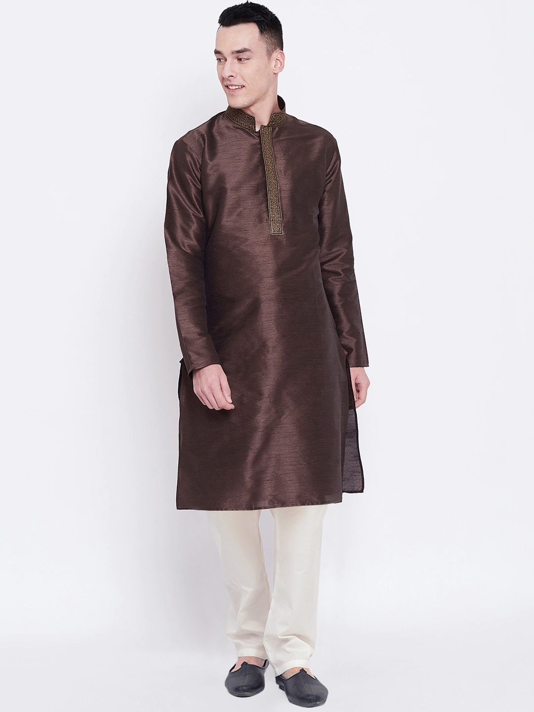 

SG LEMAN Men Brown Raw Silk Kurta with Churidar