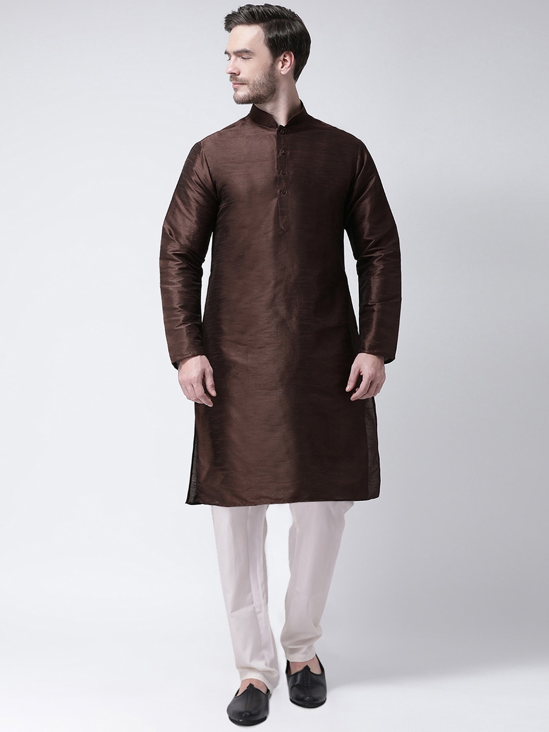 

SG LEMAN Men Brown & White Raw Silk Kurta with Pyjamas