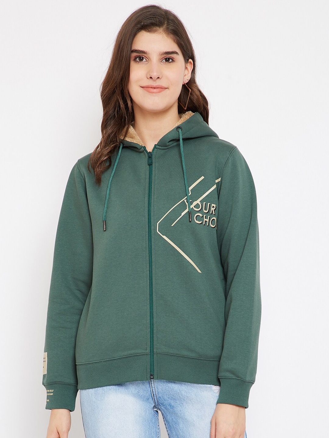 

Madame Women Green Hooded Sweatshirt
