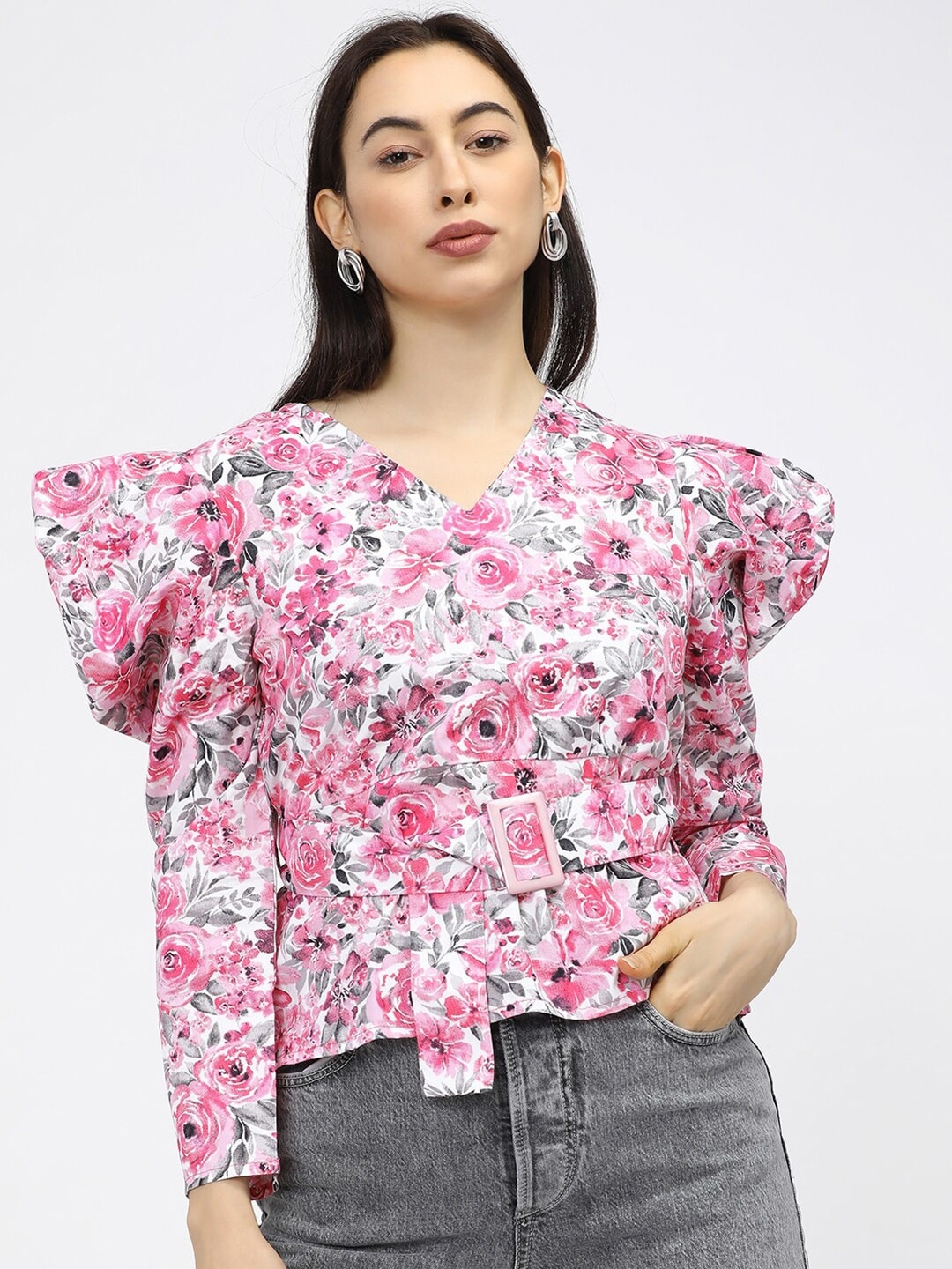 

Tokyo Talkies Pink & White Floral Print Top