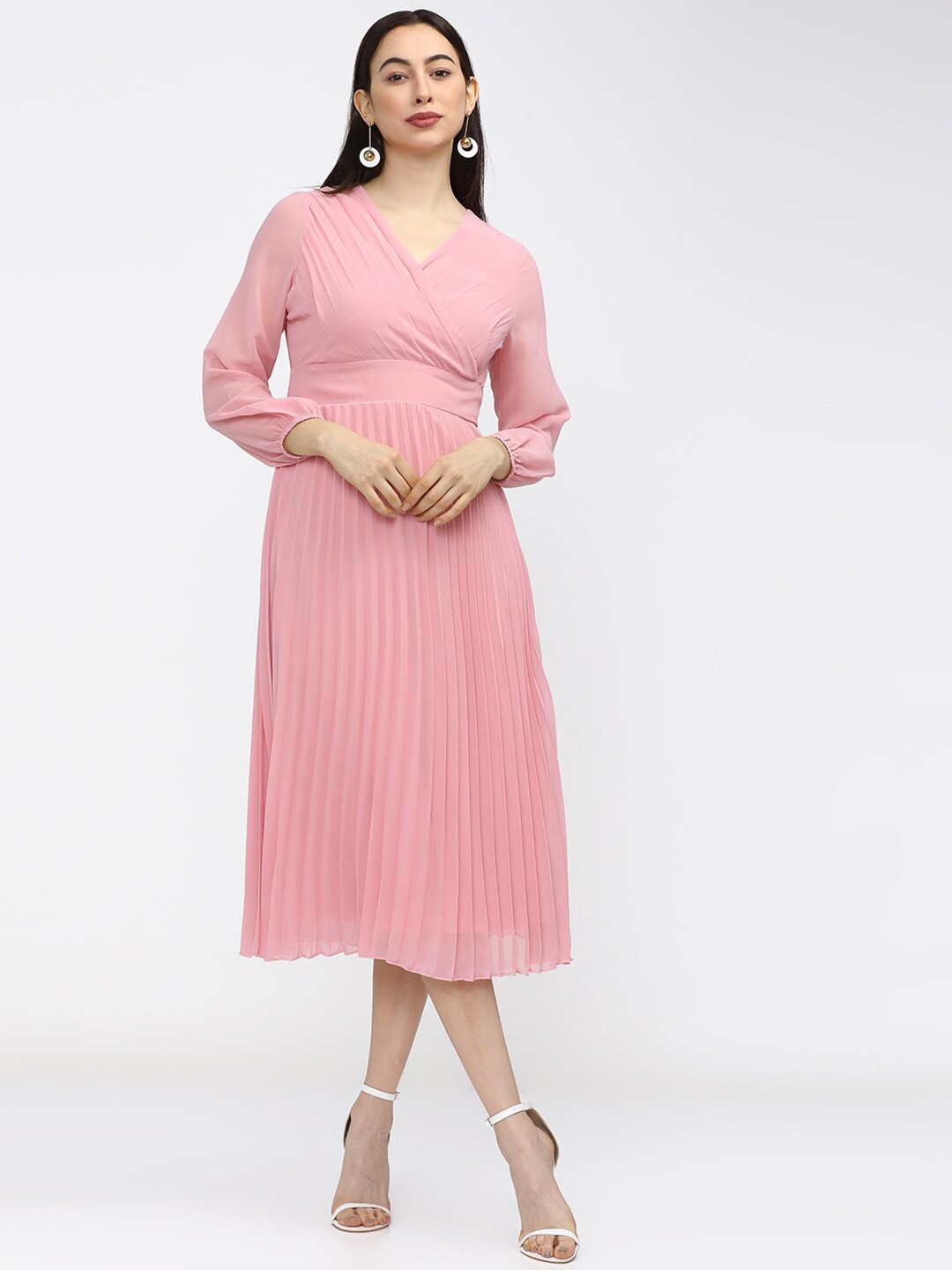

Tokyo Talkies Women Pink Wrap Midi Dress