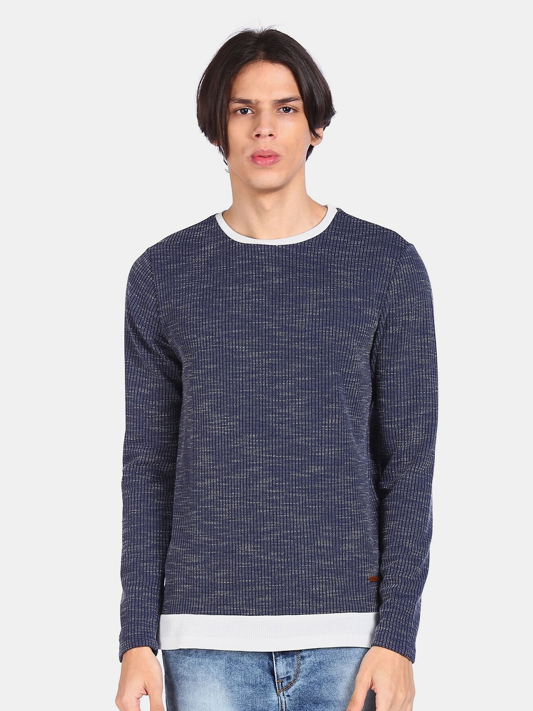 

Cherokee Men Blue Striped Round Neck T-shirt