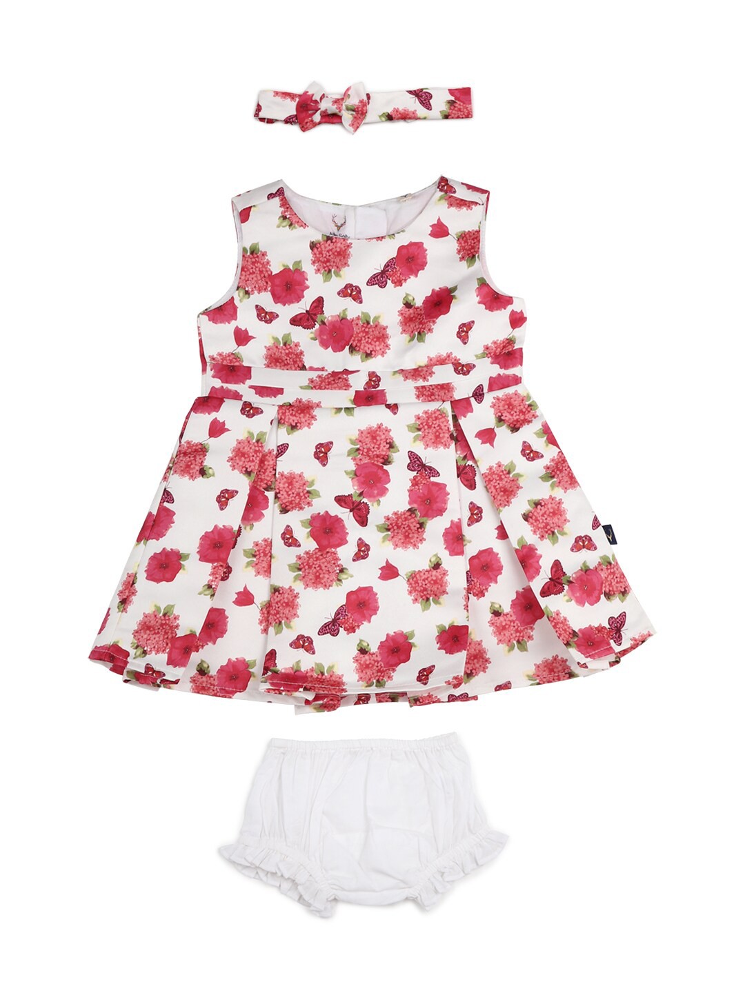 

Allen Solly Junior Infant Girls White & Pink Floral A-Line Dress with Briefs & Hairband