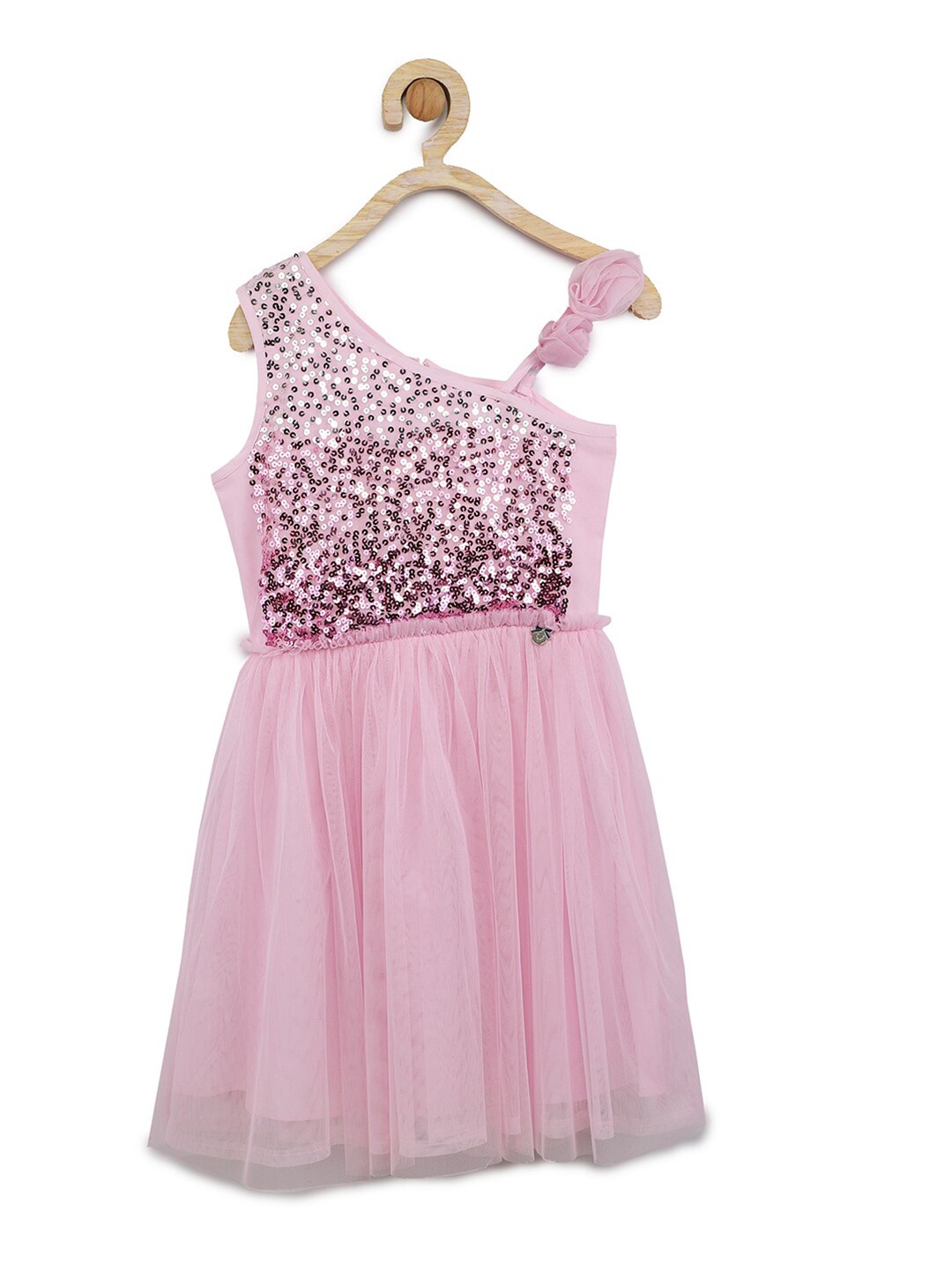 

Allen Solly Junior Girls Pink & Silver-Toned Embellished One Shoulder Dress