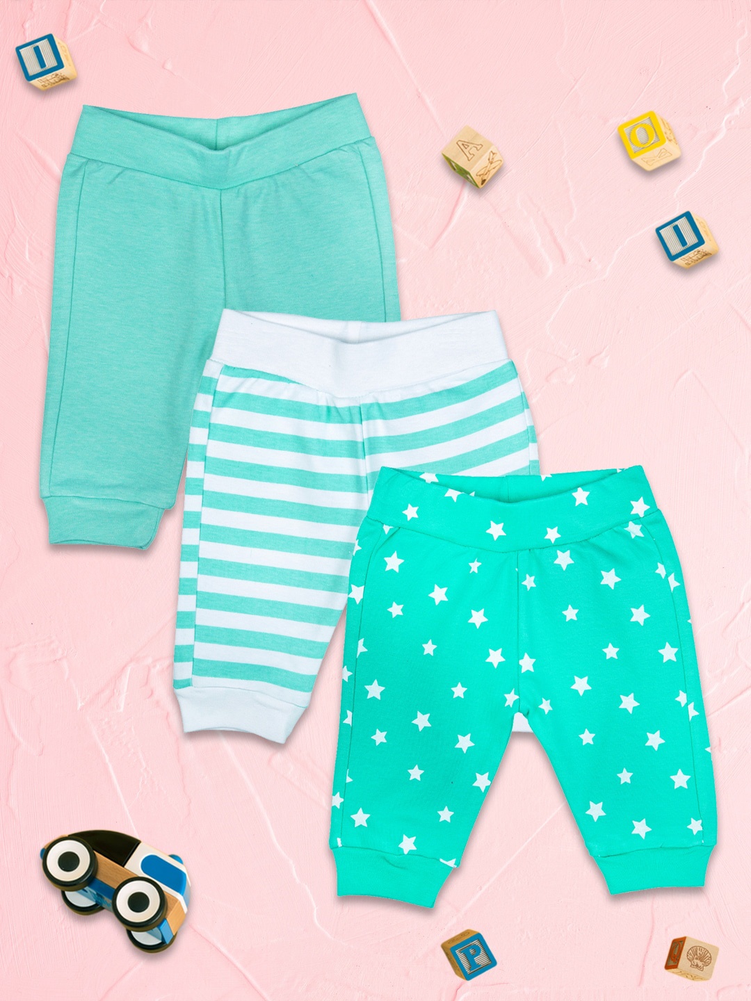 

MeeMee Girls Sea Green Set of 3 Ankle Length Cotton Leggings