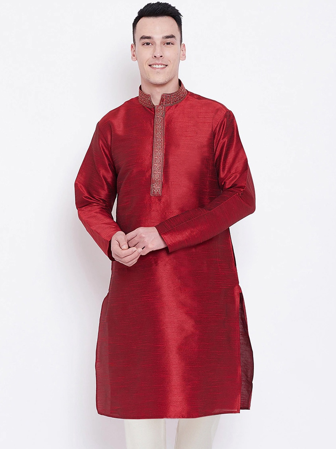 

SG LEMAN Men Maroon Raw Silk Kurta