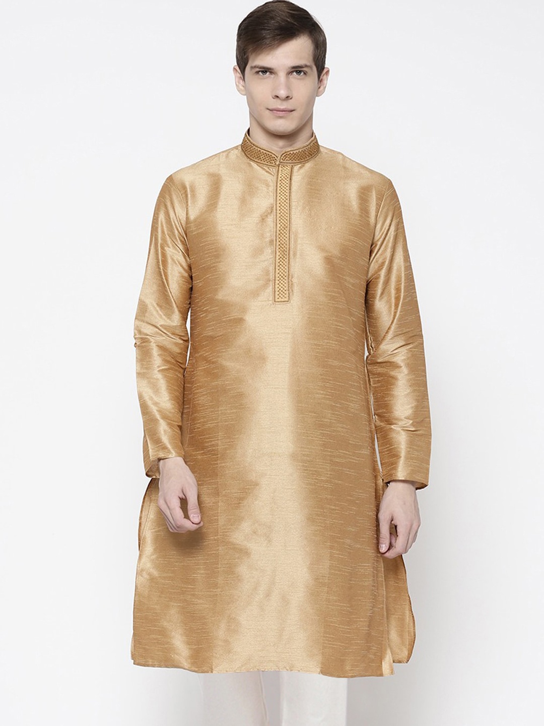 

SG LEMAN Men Golden Raw Silk Kurta, Gold