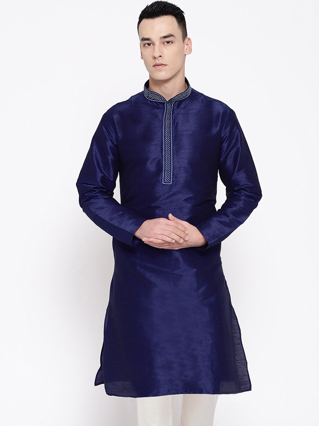 

SG LEMAN Men Navy Blue Raw Silk Raw Silk Kurta