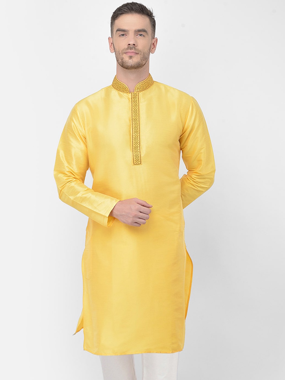 

SG LEMAN Men Yellow Raw Silk Kurta