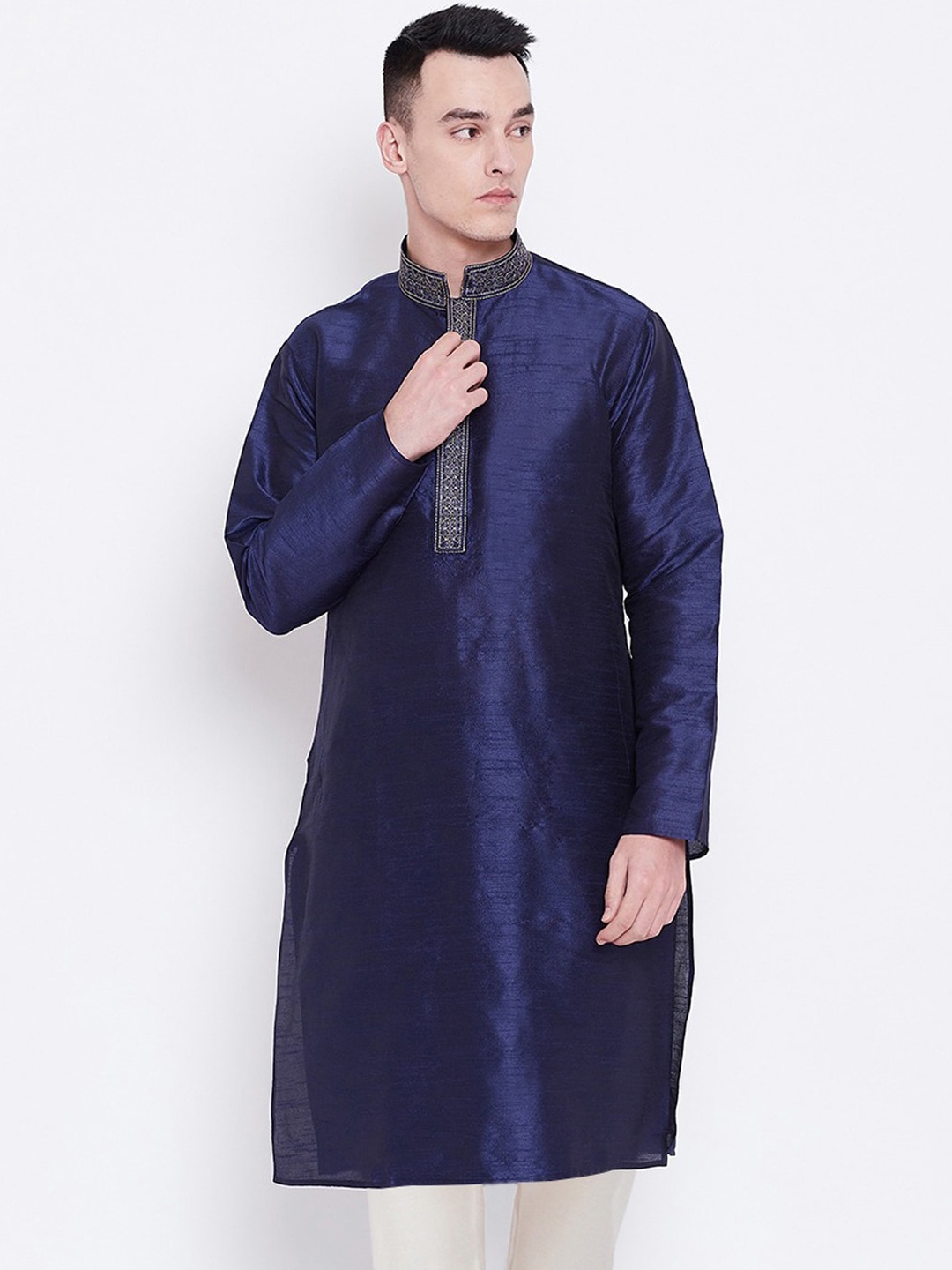 

SG LEMAN Men Navy Blue Raw Silk Kurta