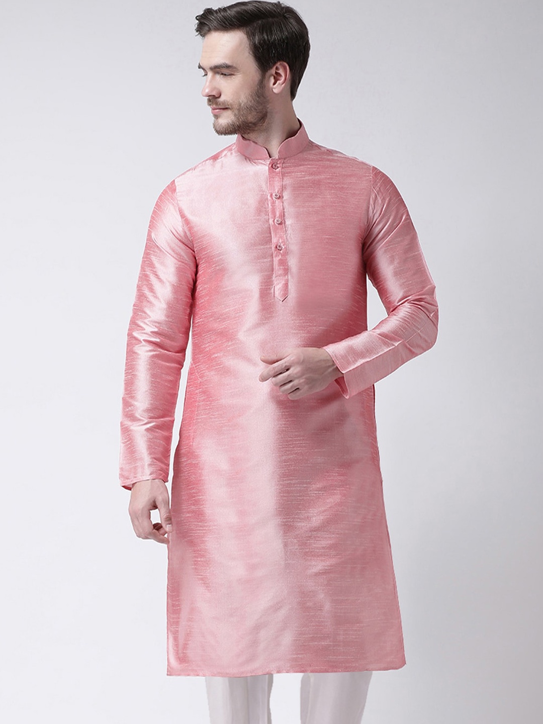 

SG LEMAN Men Peach-Coloured Raw Silk Kurta