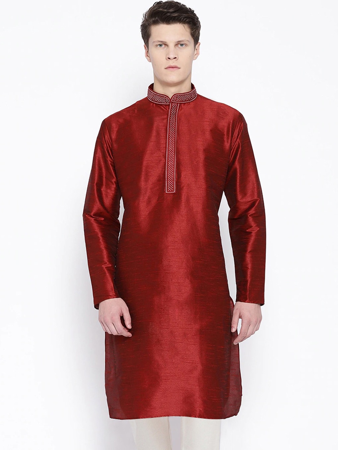 

SG LEMAN Men Maroon Raw Silk Kurta