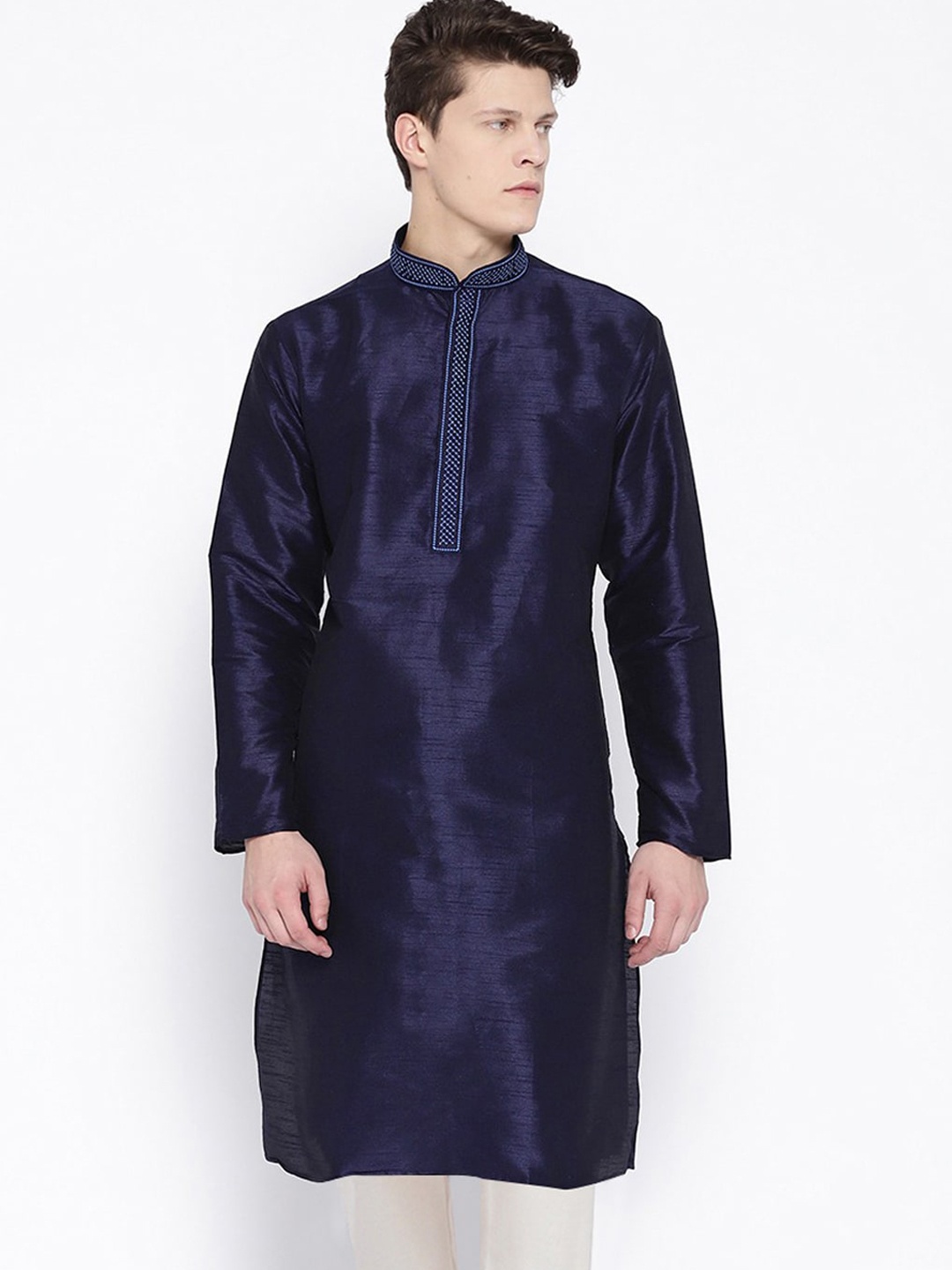 

SG LEMAN Men Navy Blue Raw Silk Raw Silk Kurta