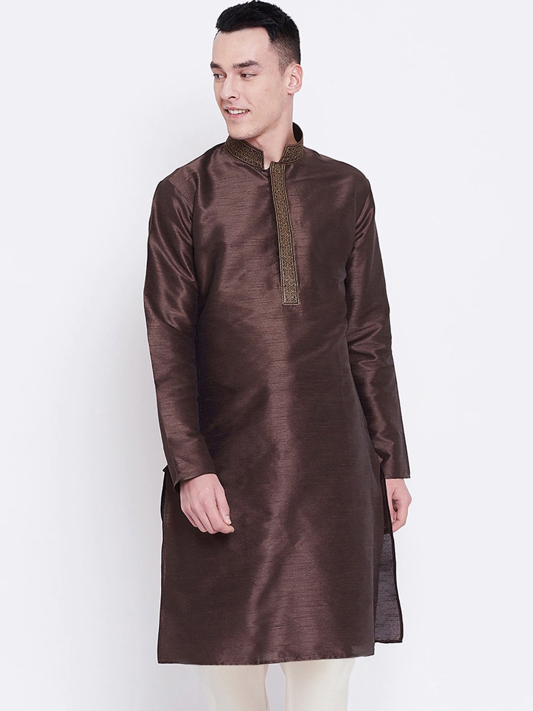 

SG LEMAN Men Brown Raw Silk Kurta