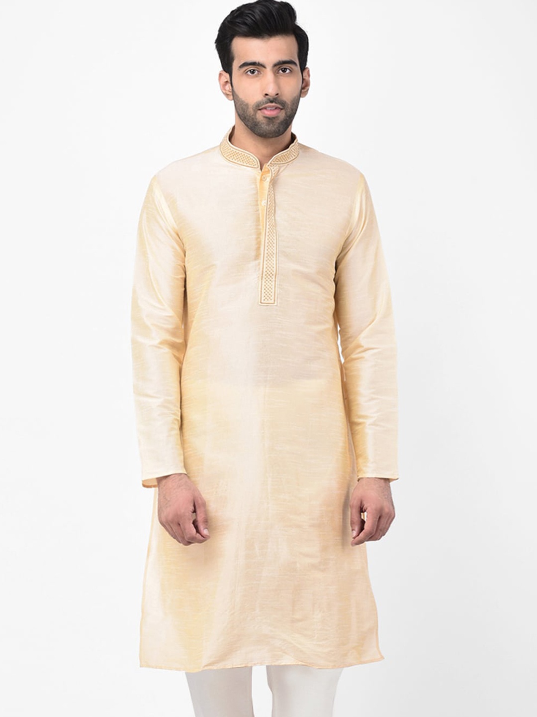 

SG LEMAN Men Cream-Coloured Raw Silk Kurta