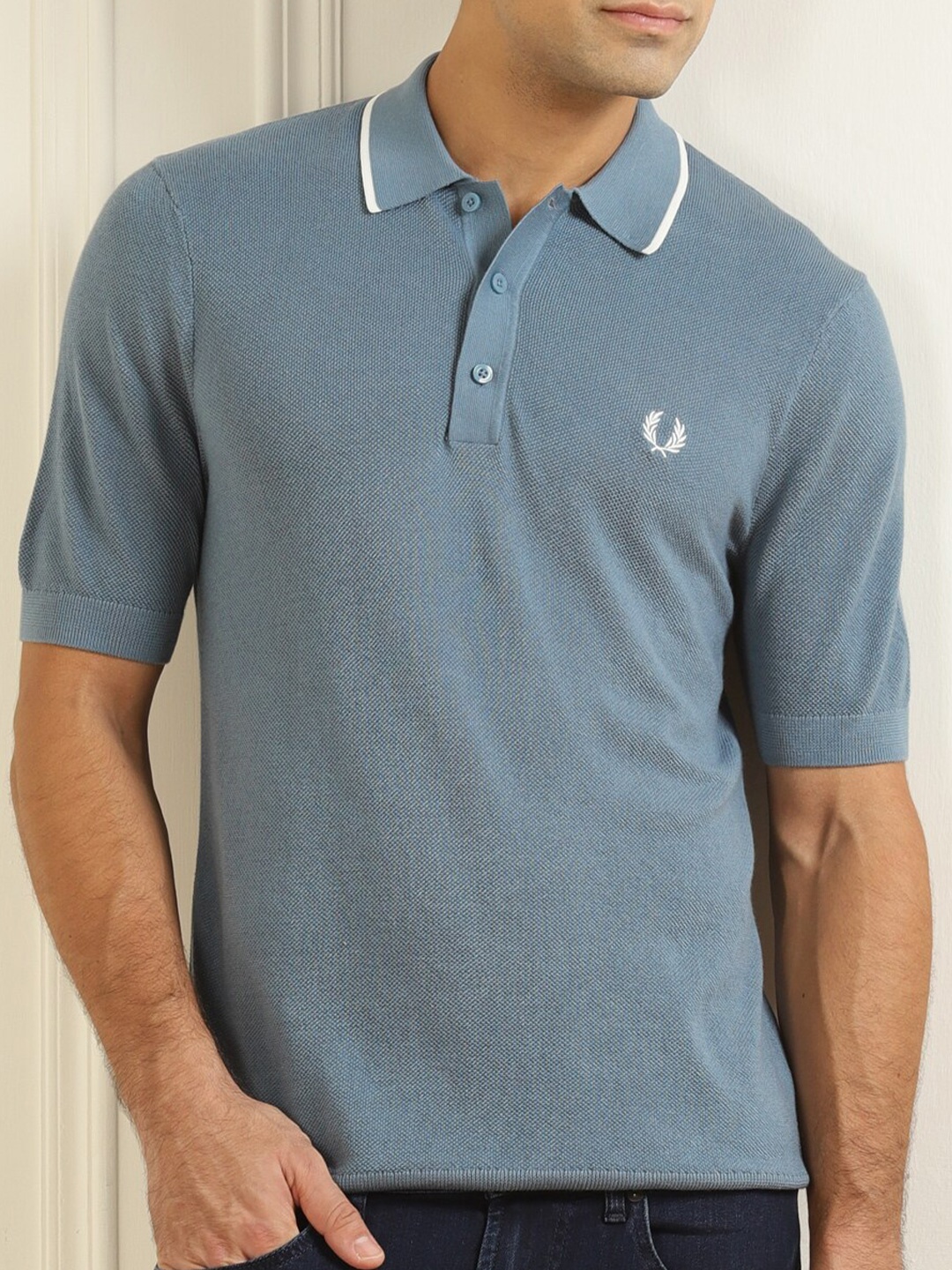 

Fred Perry Men Blue Polo Collar Pure Cotton Slim Fit T-shirt