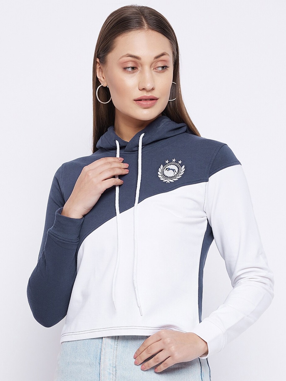 

JUMP USA Women Navy Blue Colourblocked Hooded Sweatshirt