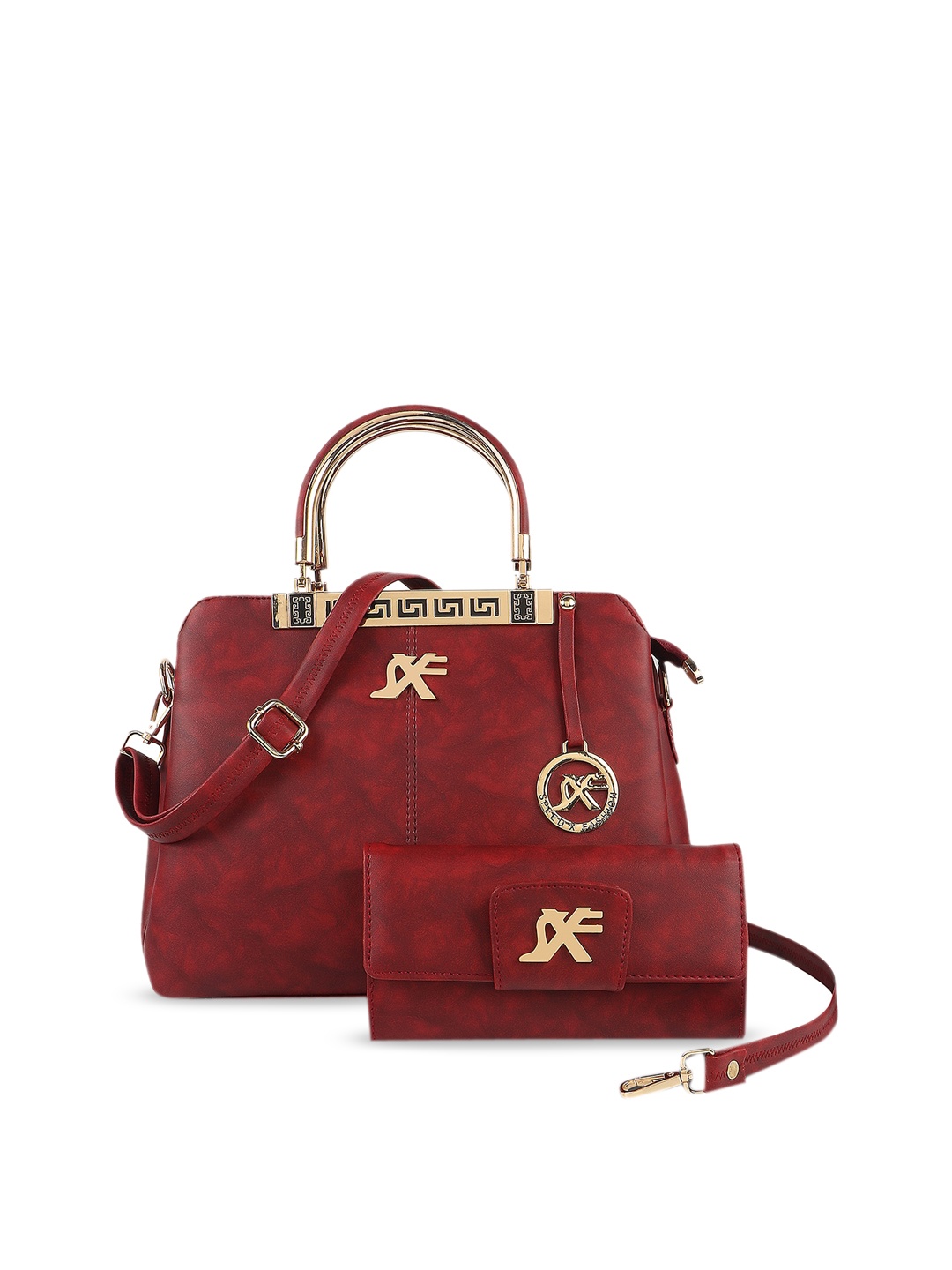 

SXF SPEED X FASHION Maroon Structured Handheld Bag