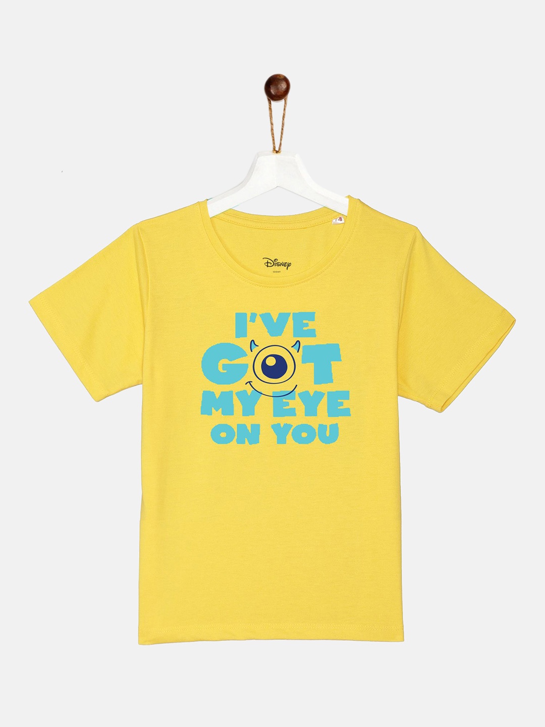 YK Disney Boys Yellow & Blue Minion Typography Printed Cotton T-shirt