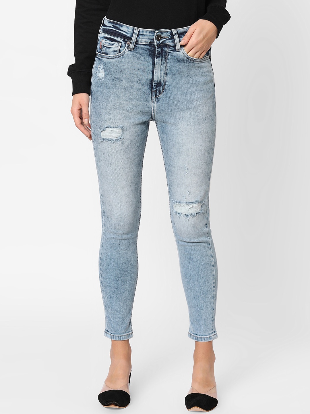

Pepe Jeans Women Blue High-Rise Mildly Distressed Heavy Fade Jeans
