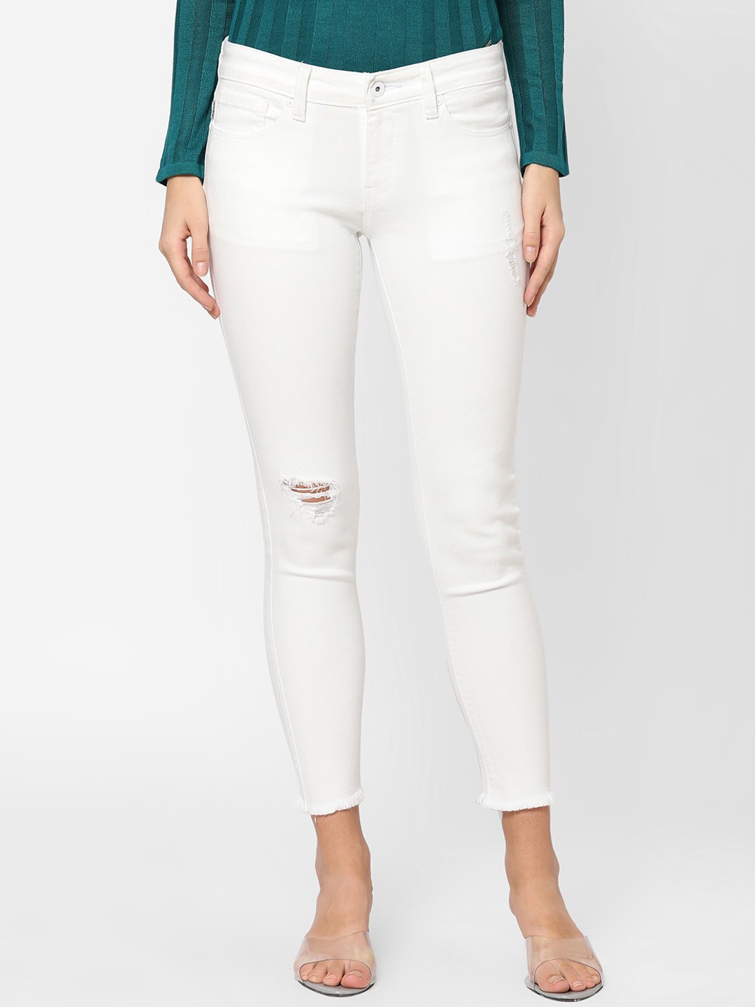 

Pepe Jeans Women White Clean Look Regular Fit Mid-Rise Stretchable Jeans
