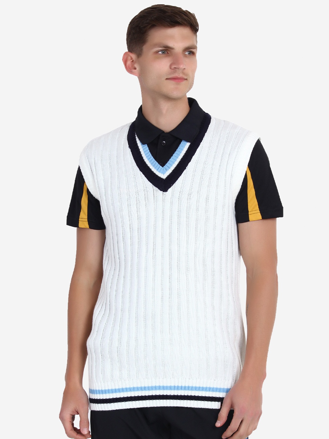 

JoE Hazel Men White & Black Acrylic Sweater Vest