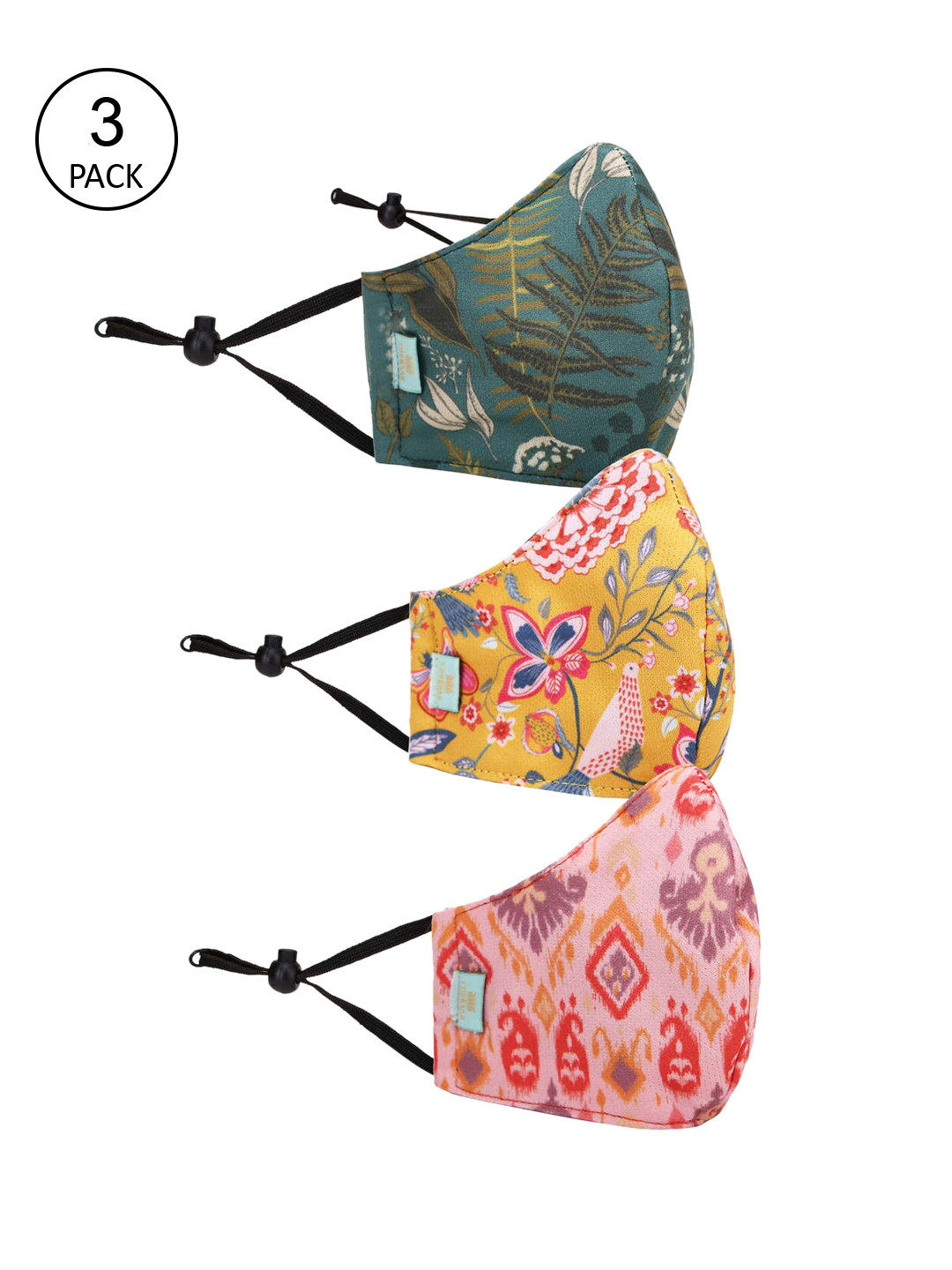 

Chumbak Pack of 3 Unisex 3-Ply Reusable Cotton Cloth Masks, Yellow