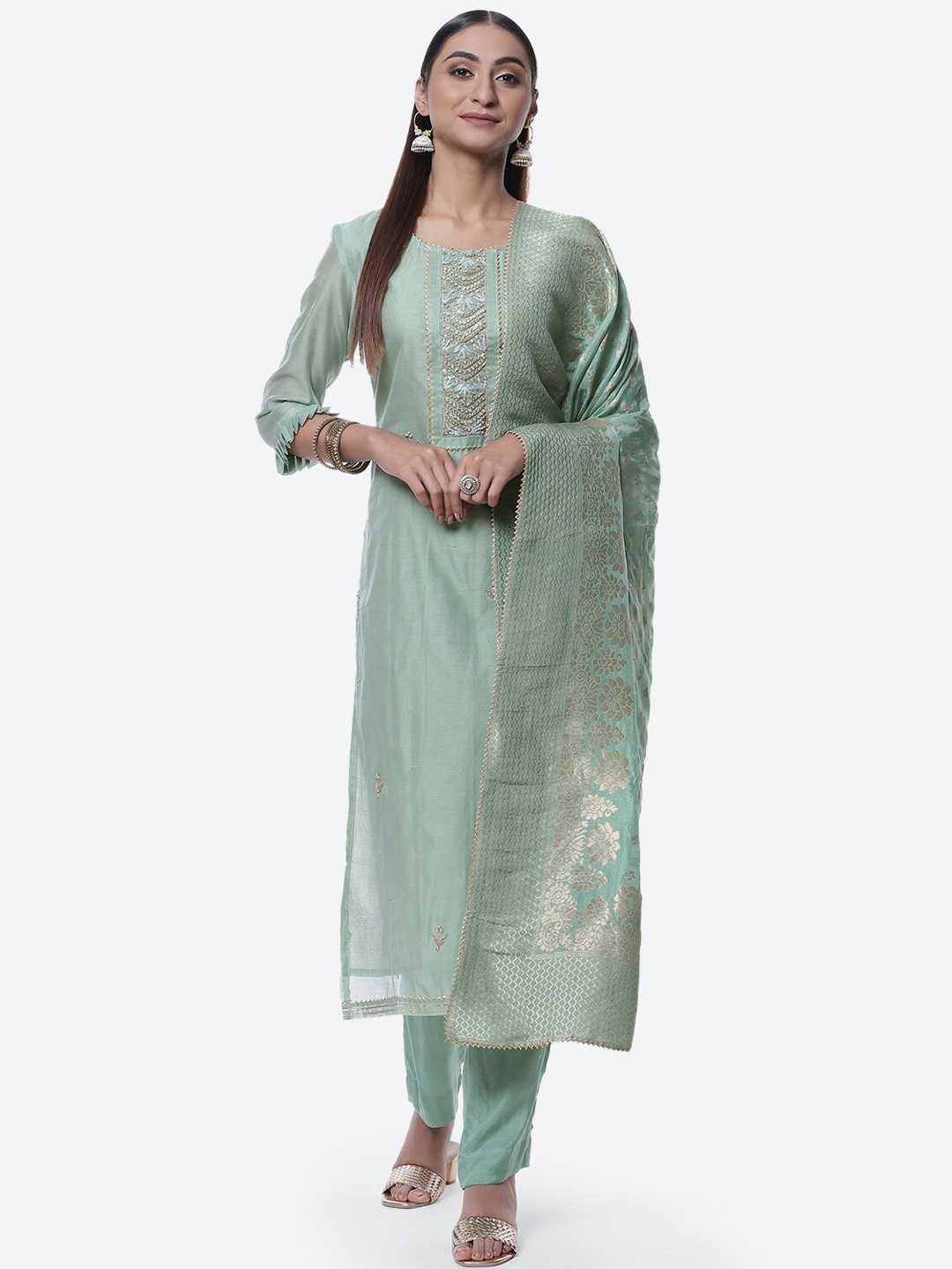 

Biba Blue & Gold-Toned Embroidered Unstitched Dress Material