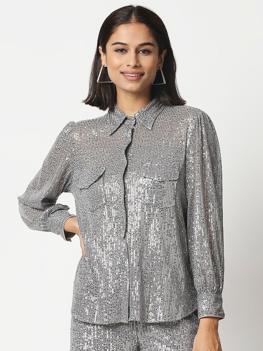 

20Dresses Women Grey Printed Party Shirt