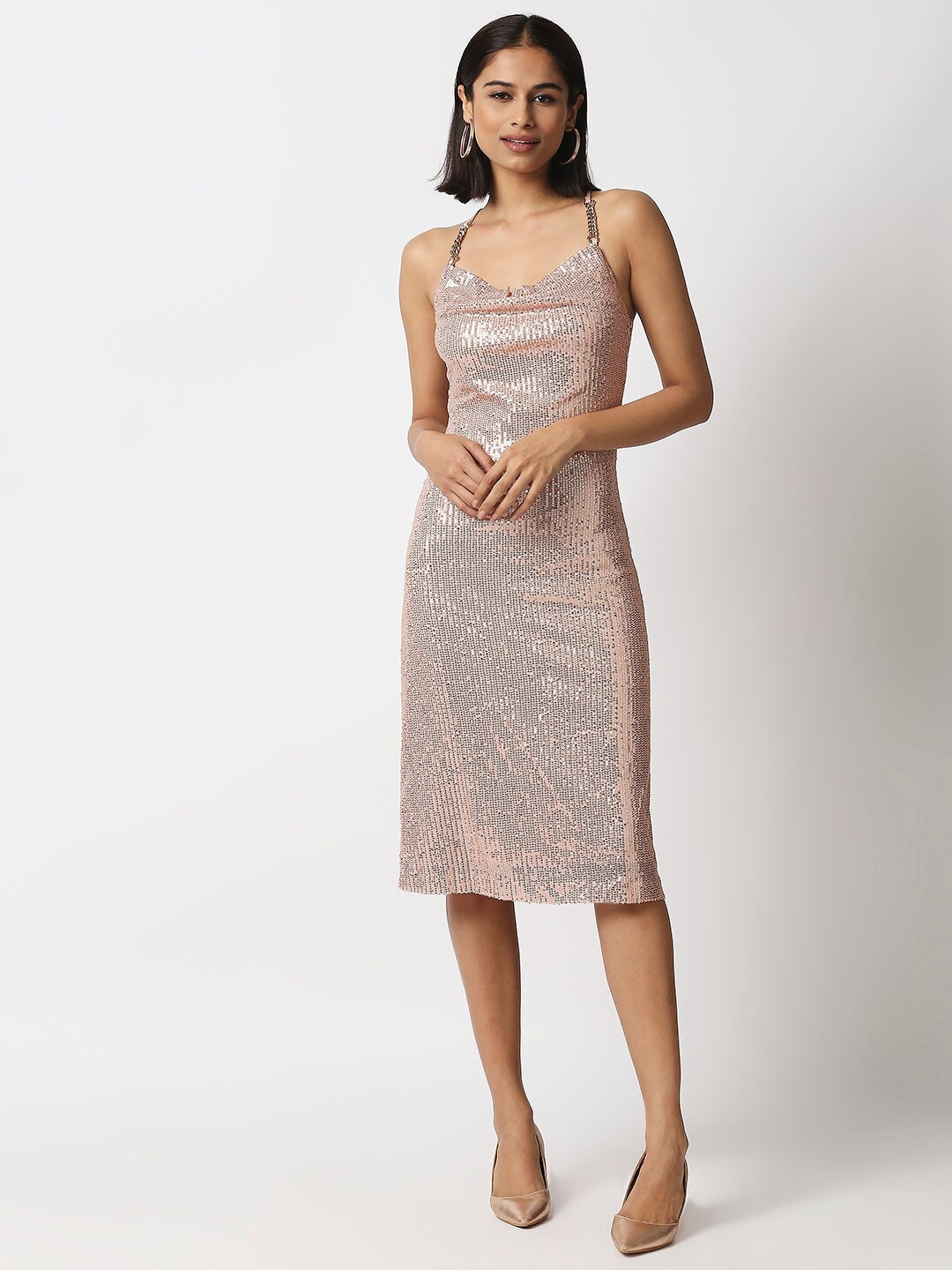 

20Dresses Rose Gold Sequins Embellished Sheath Dress