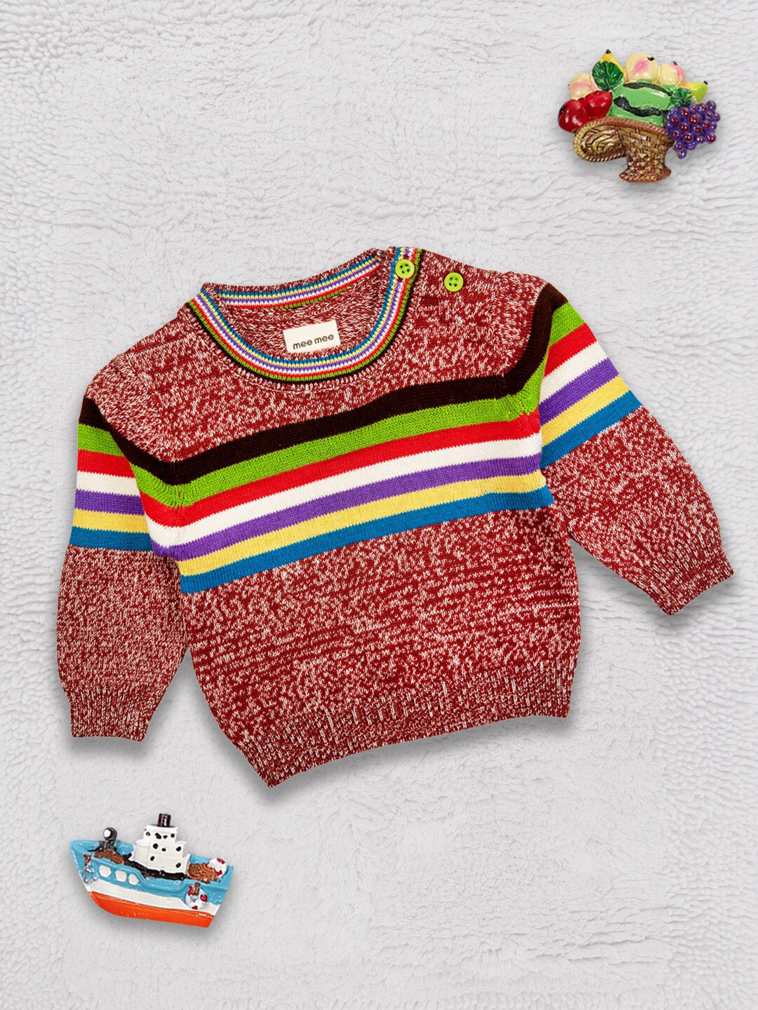 

MeeMee Boys Red & Green Striped Pullover