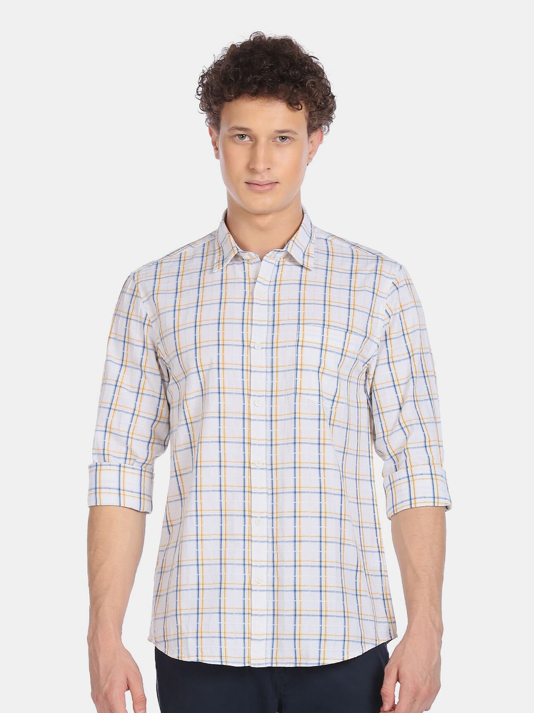 

Ruggers Men White Tartan Checked Pure Cotton Casual Shirt