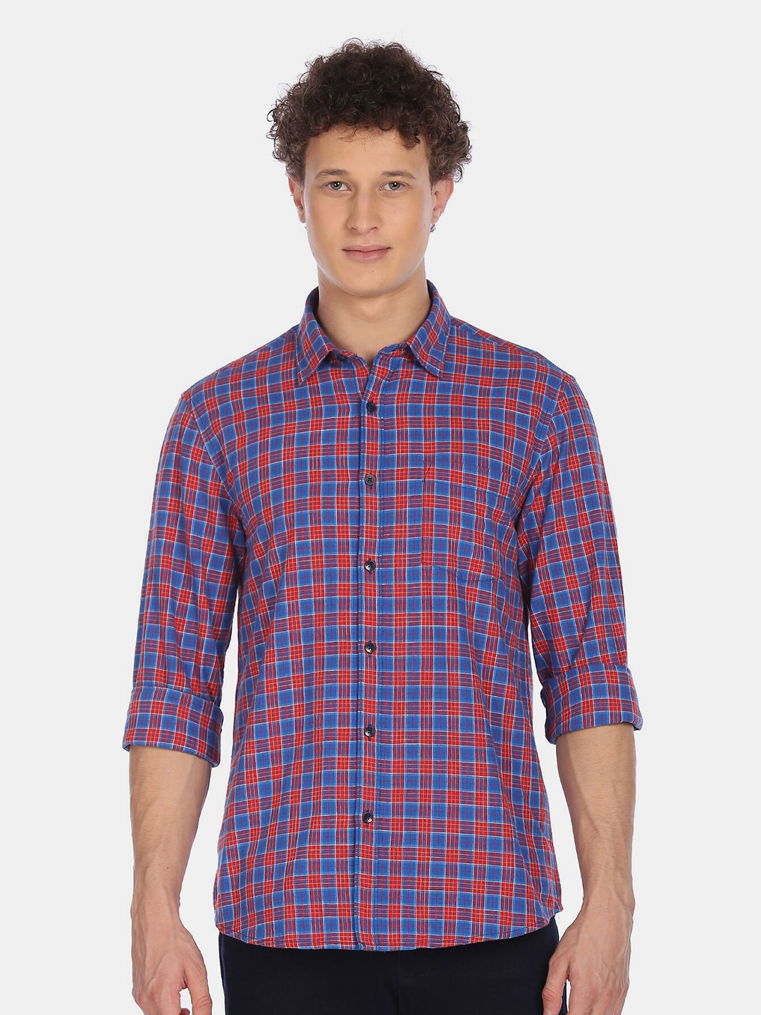 

Ruggers Men Blue & Red Tartan Checks Checked Casual Shirt