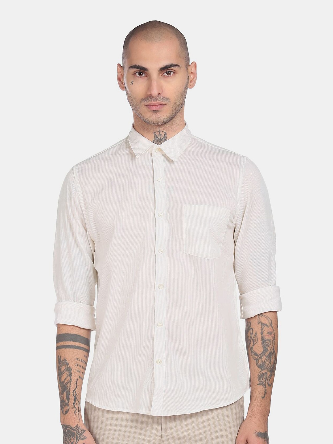 

Ruggers Men Beige Striped Pure Cotton Casual Shirt
