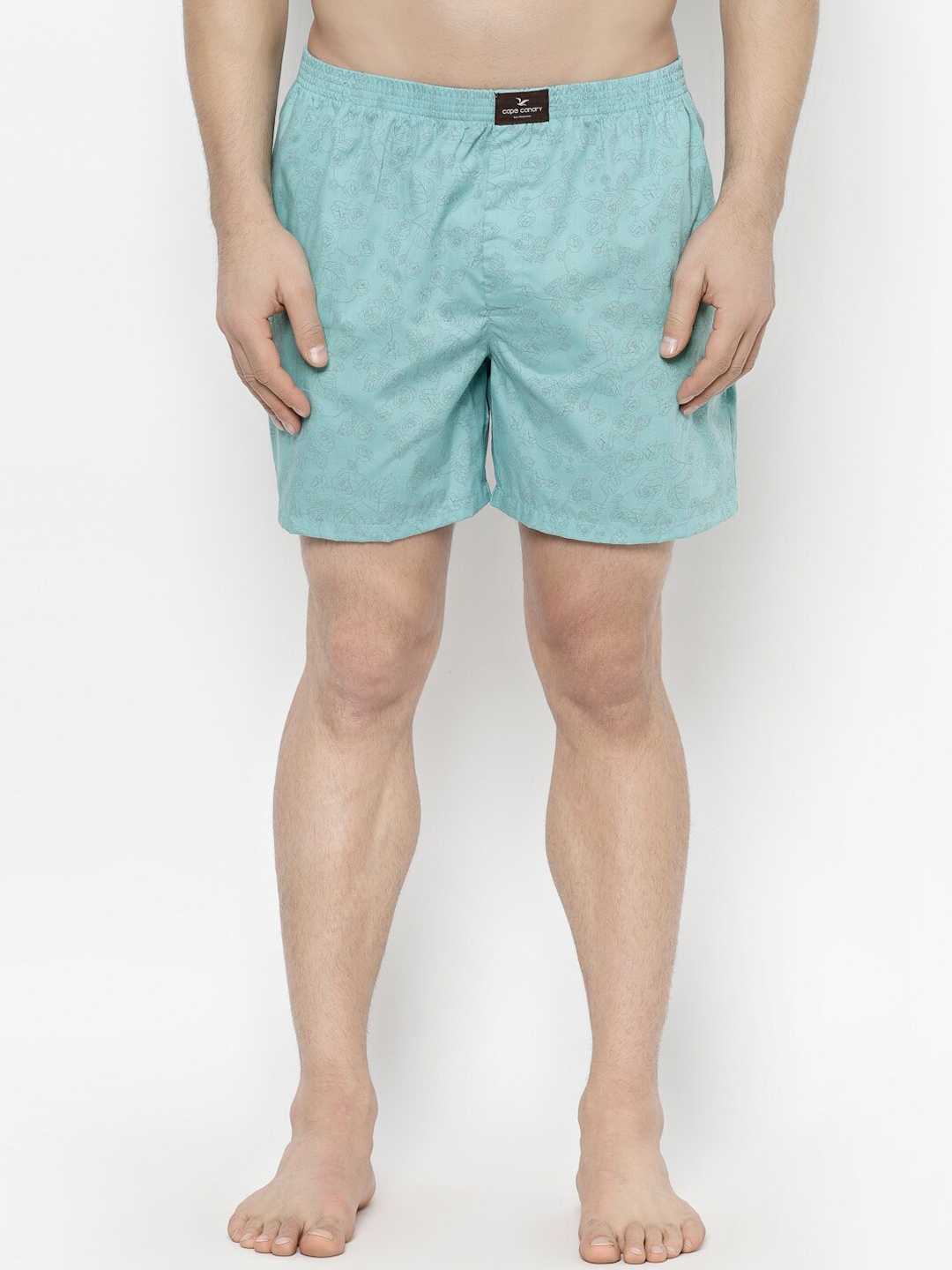 

cape canary Men Teal-Blue Printed Cotton Boxer CCAMROSELINEARTELEBLU