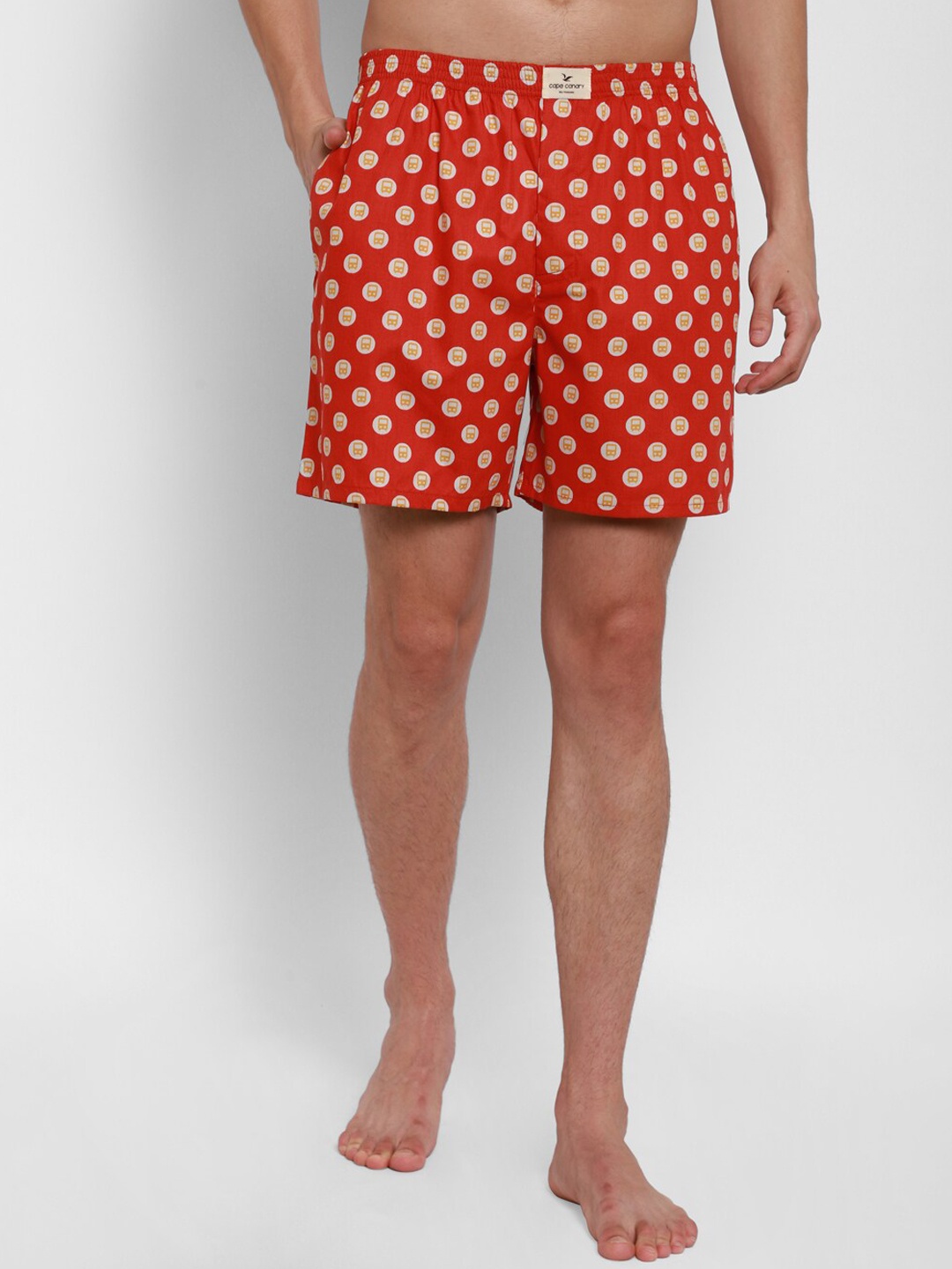 

cape canary Men Red & White Printed Pure Cotton Boxer CCAMBXYELOWBUSRED