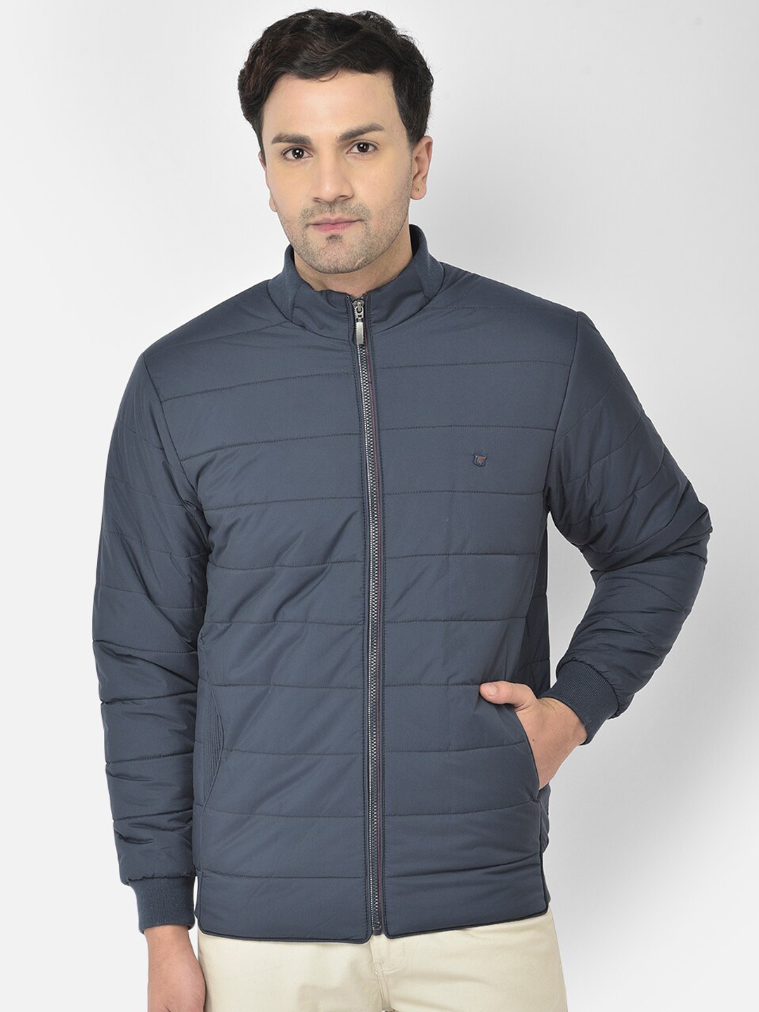 

COBB Men Navy Blue Lightweight Longline Bomber Jacket