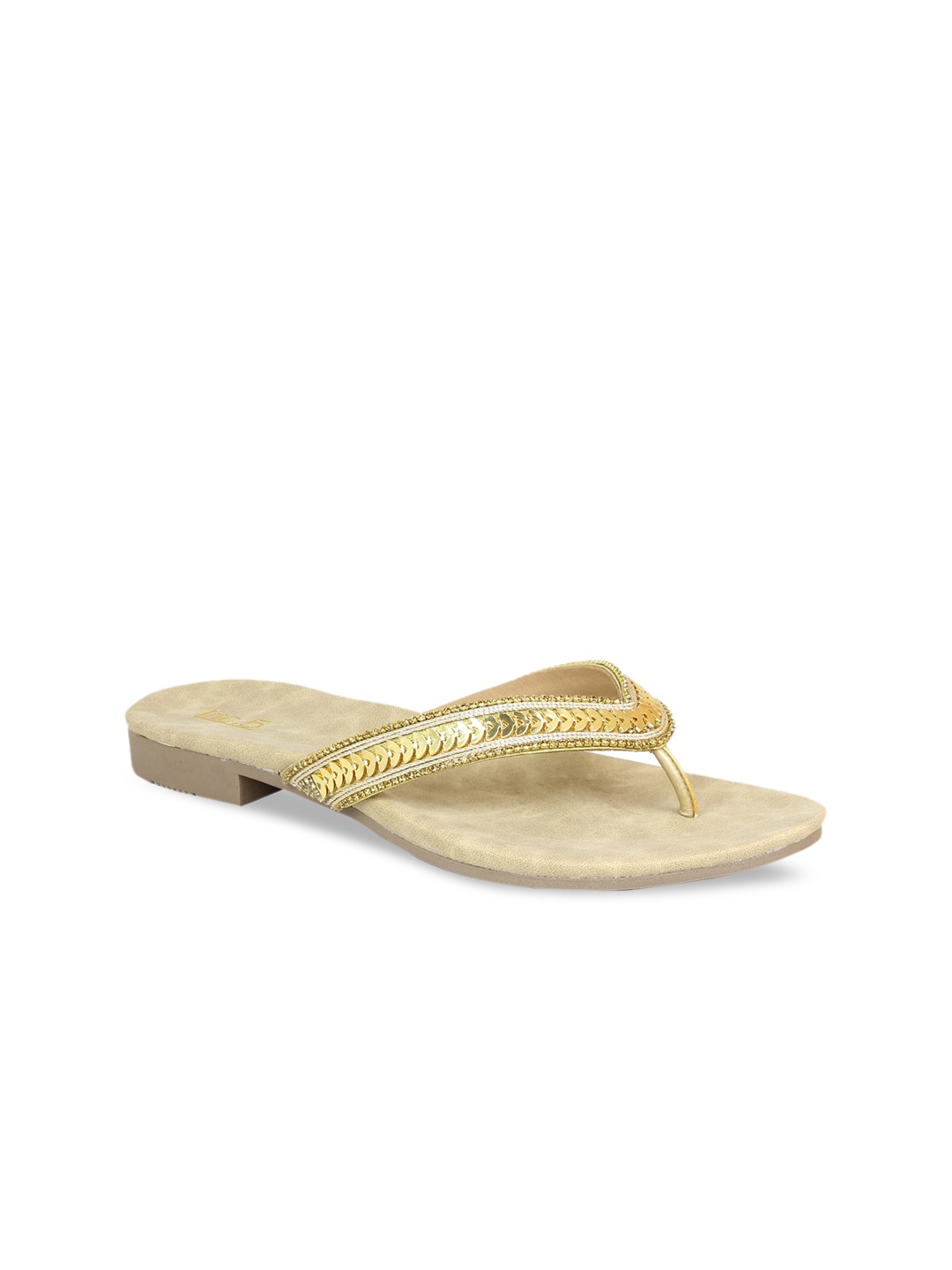 

Inc 5 Gold-Toned Embellished T-Strap Flats