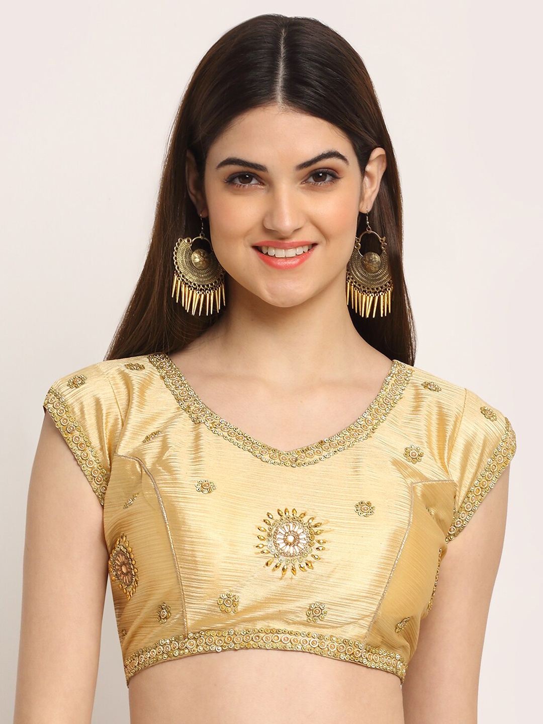 

Grancy Women Gold-Coloured Embroidered Saree Blouse