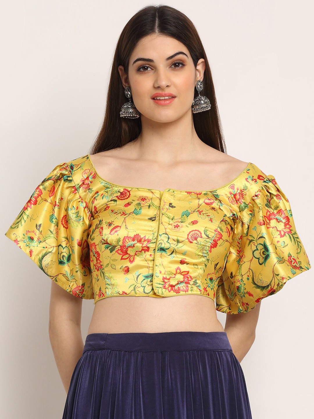 

Grancy Women Mustard Yellow & Pink Printed Saree Blouse