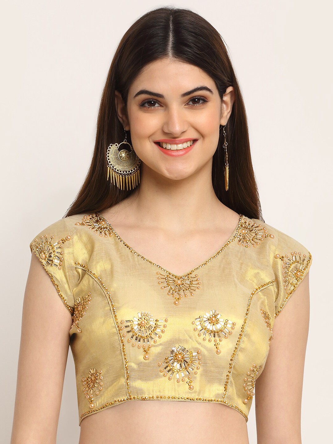 

Grancy Women Gold-Coloured Embroidered Saree Blouse