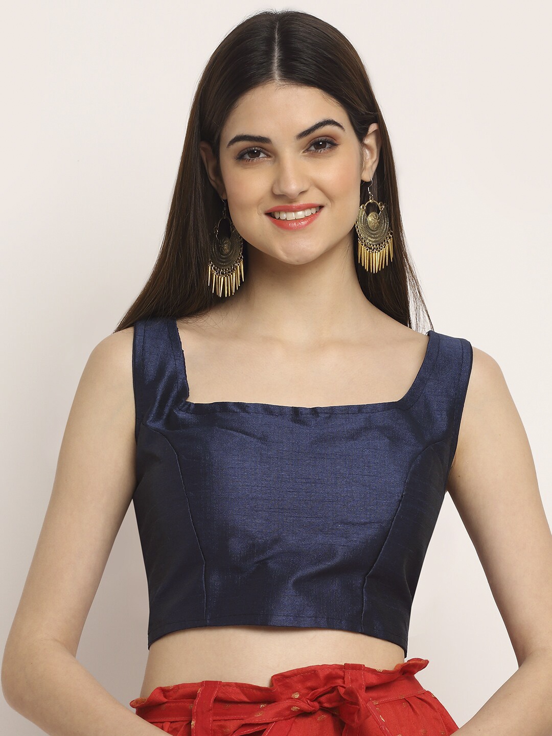 

Grancy Women Navy Blue Solid Saree Blouse