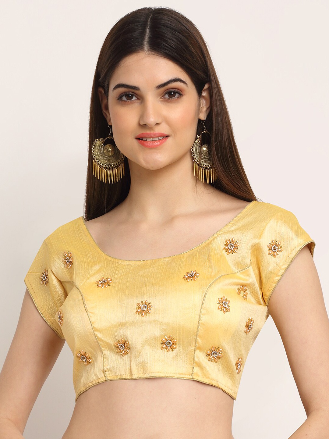 

Grancy Women Gold-Coloured Embroidered Saree Blouse