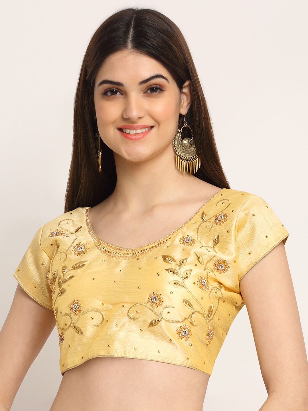 

Grancy Women Gold-Coloured Embroidered Saree Blouse