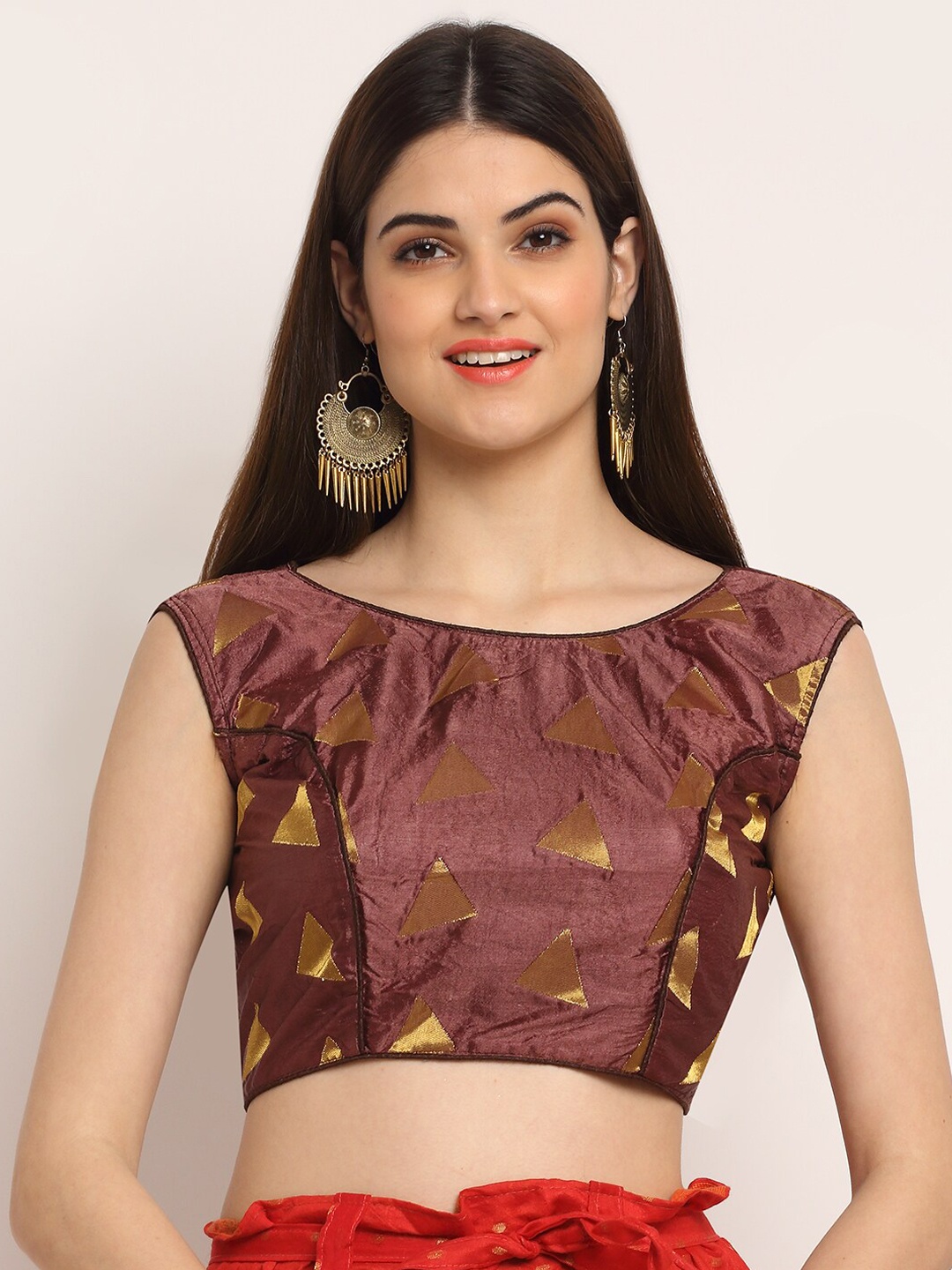 

Grancy Women Brown & Gold-Coloured Printed Saree Blouse